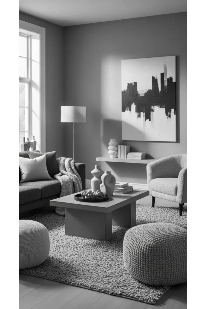 23+ Modern Living Room Decor Ideas for Sleek Homes 5 Monochrome With Texture