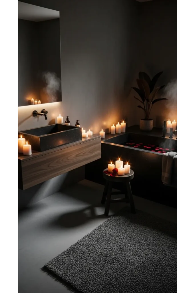 22+ Bathroom Aesthetic Ideas for Relaxing Space 6 Moody Spa Retreat