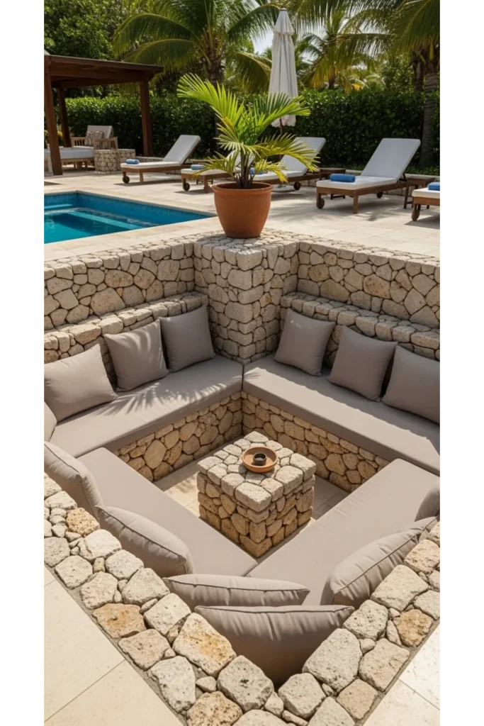 Balinese Inspired Outdoor Living 24 Designs 16 Natural Stone Sunken Lounge