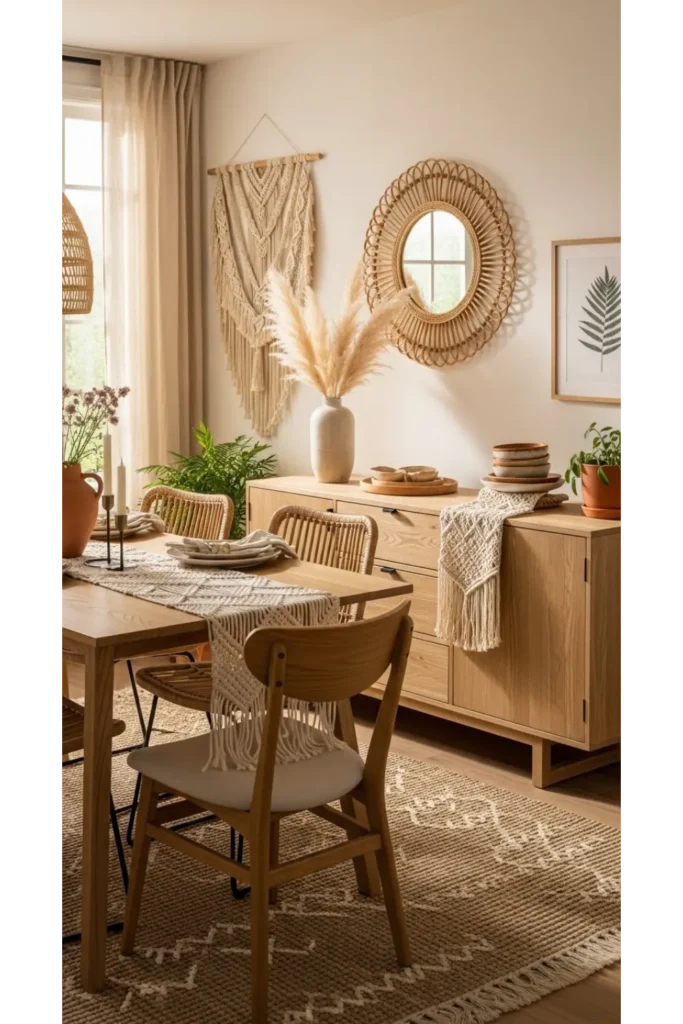 22+ Boho Dining Room Inspirations Relaxed Chic Vibes 13 Natural Wood Sideboards