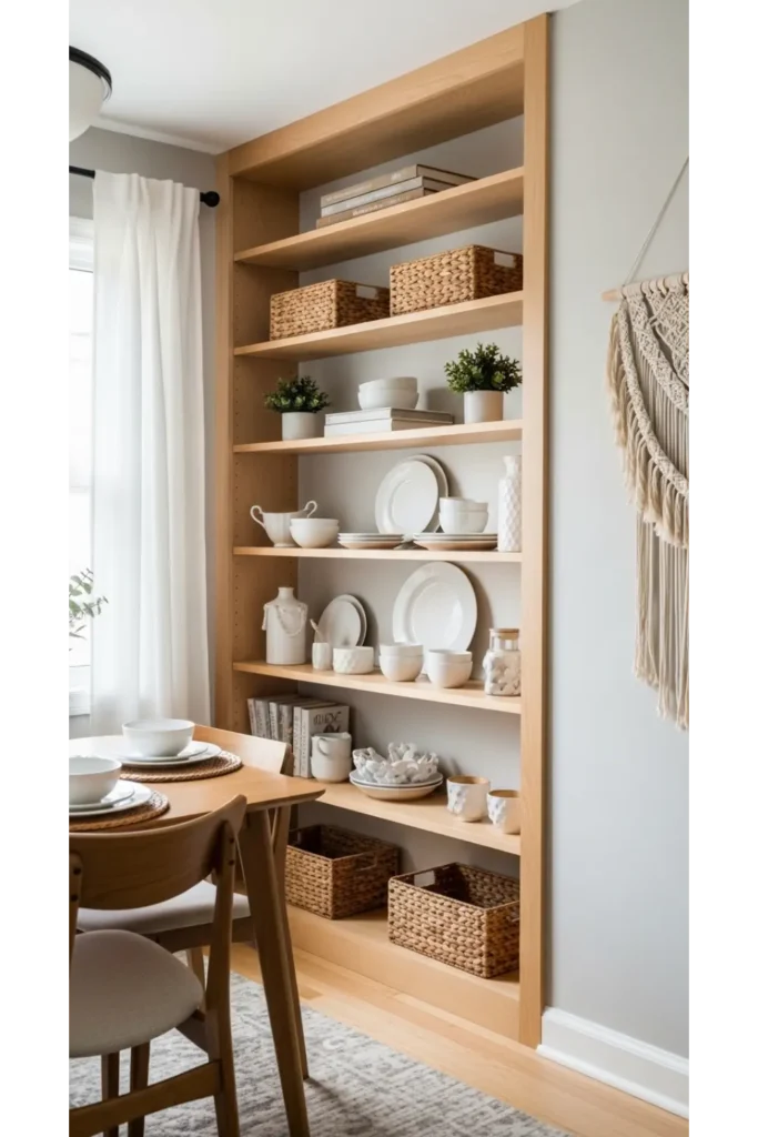 24+ Small Dining Room Ideas That Maximize Space 13 Open Shelving Instead of Cabinets