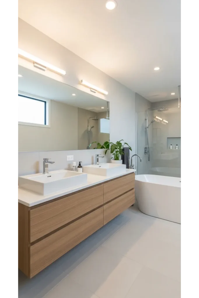 Oversized Mirror Across the Vanity Wall