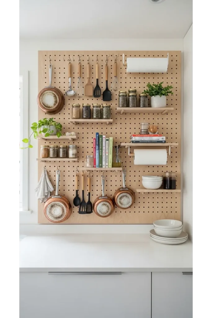 21 Small Kitchen Organization Hacks for Tiny Spaces 15 Pegboard Storage Wall
