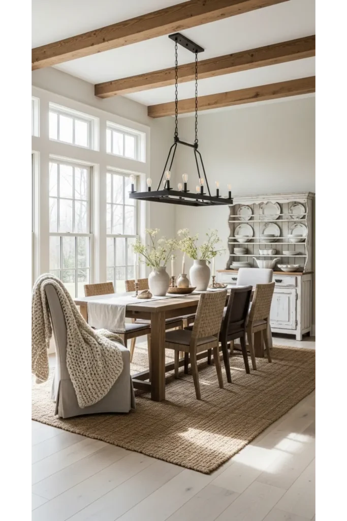 22+ Modern Farmhouse Dining Room Ideas 5 Rustic Beam Ceiling Dining Room