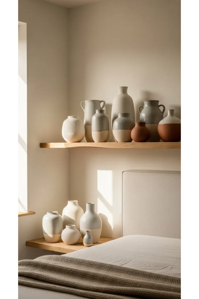 Japandi Bedroom 23 Calm Cozy Retreat Ideas 11 Sculptural Ceramic Decor