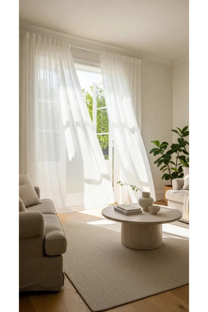 Curtains Living Room Inspirations 21+ Cozy Ideas That Add Privacy 13 Sheer White Curtains with Soft Flow