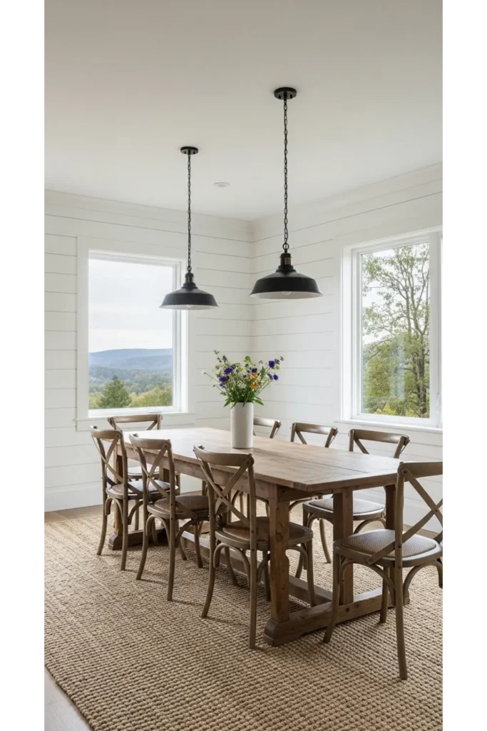 22+ Modern Farmhouse Dining Room Ideas 8 Shiplap Wall Statement Dining Room