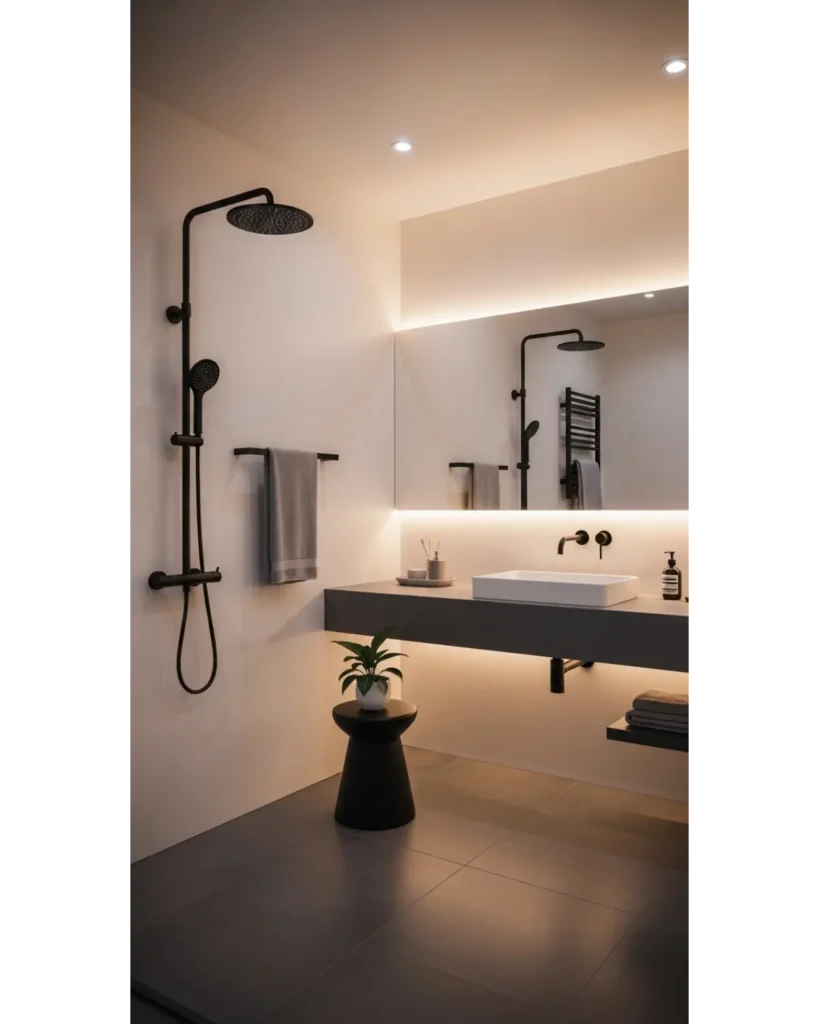 22+ Bathroom Aesthetic Ideas for Relaxing Space 16 Soft Contrast Modern Balance
