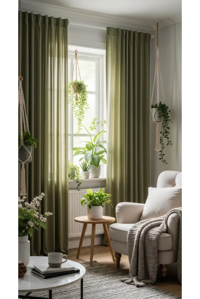 Curtains Living Room Inspirations 21+ Cozy Ideas That Add Privacy 17 Soft Green Curtains for Calm Energy