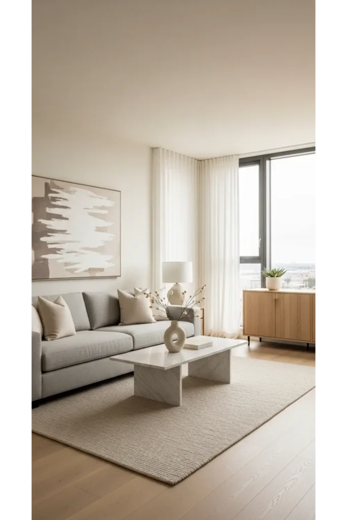 23+ Modern Living Room Decor Ideas for Sleek Homes 22 Soft Minimal Accessories