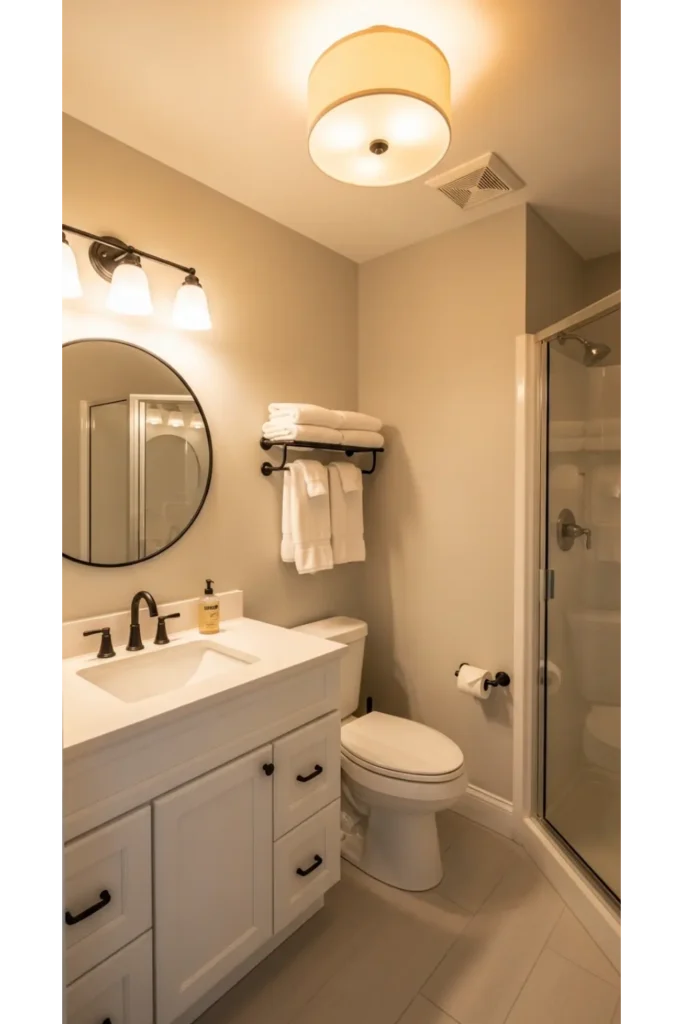 25 Small Full Bathroom Ideas Maximize Style & Space 8 Soft Neutral Color Palette With Contrast Accents