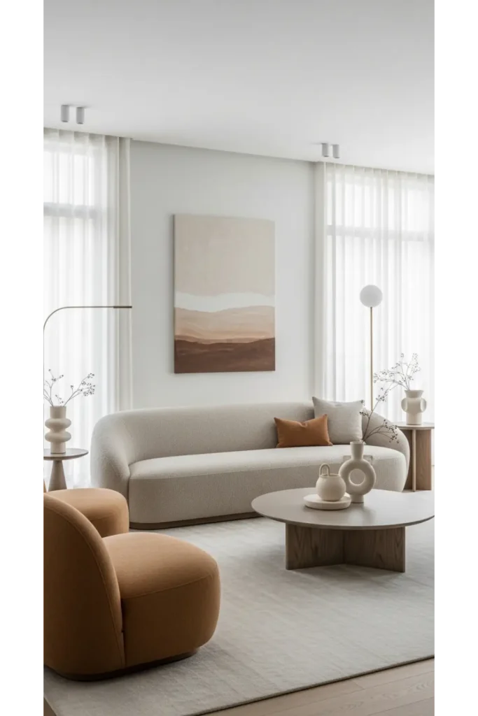23+ Modern Living Room Decor Ideas for Sleek Homes 16 Soft Organic Shapes in Seating