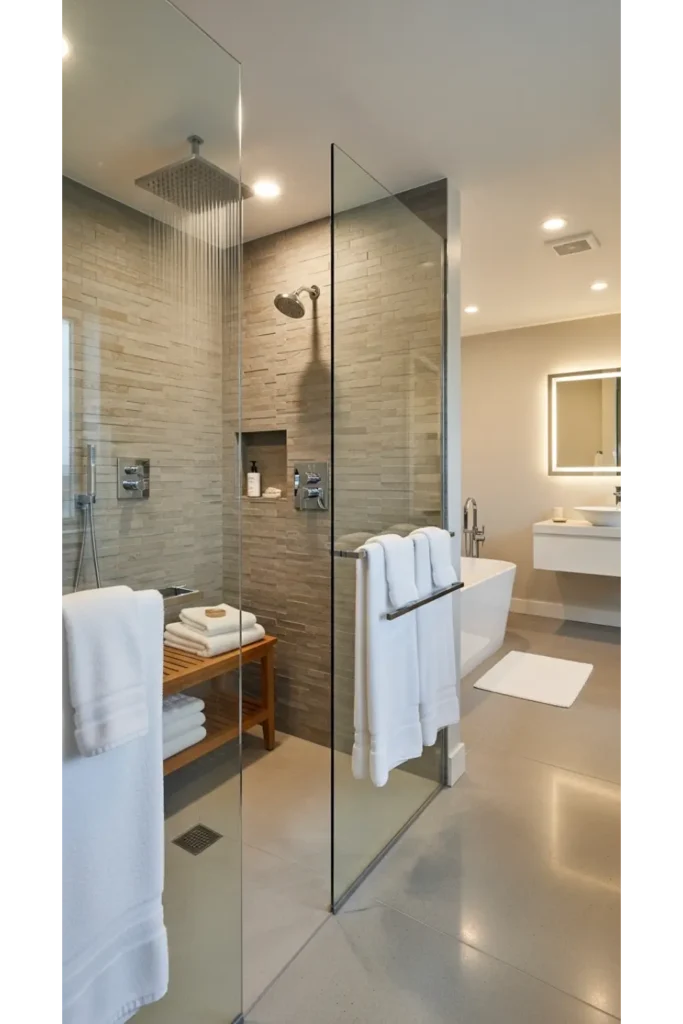 Spa Inspired Walk In Shower With Glass Panels