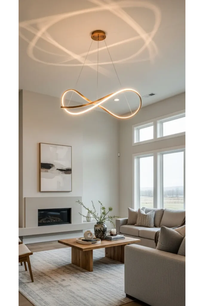 23+ Modern Living Room Decor Ideas for Sleek Homes 4 Statement Lighting as Art