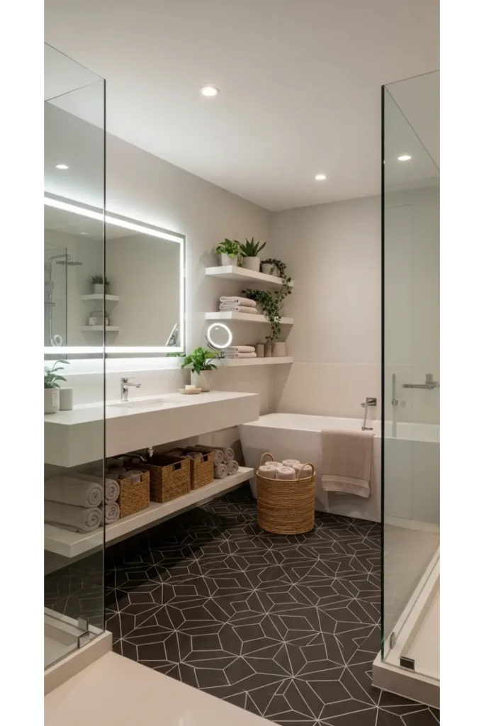 Statement Tile Flooring With Subtle Pattern