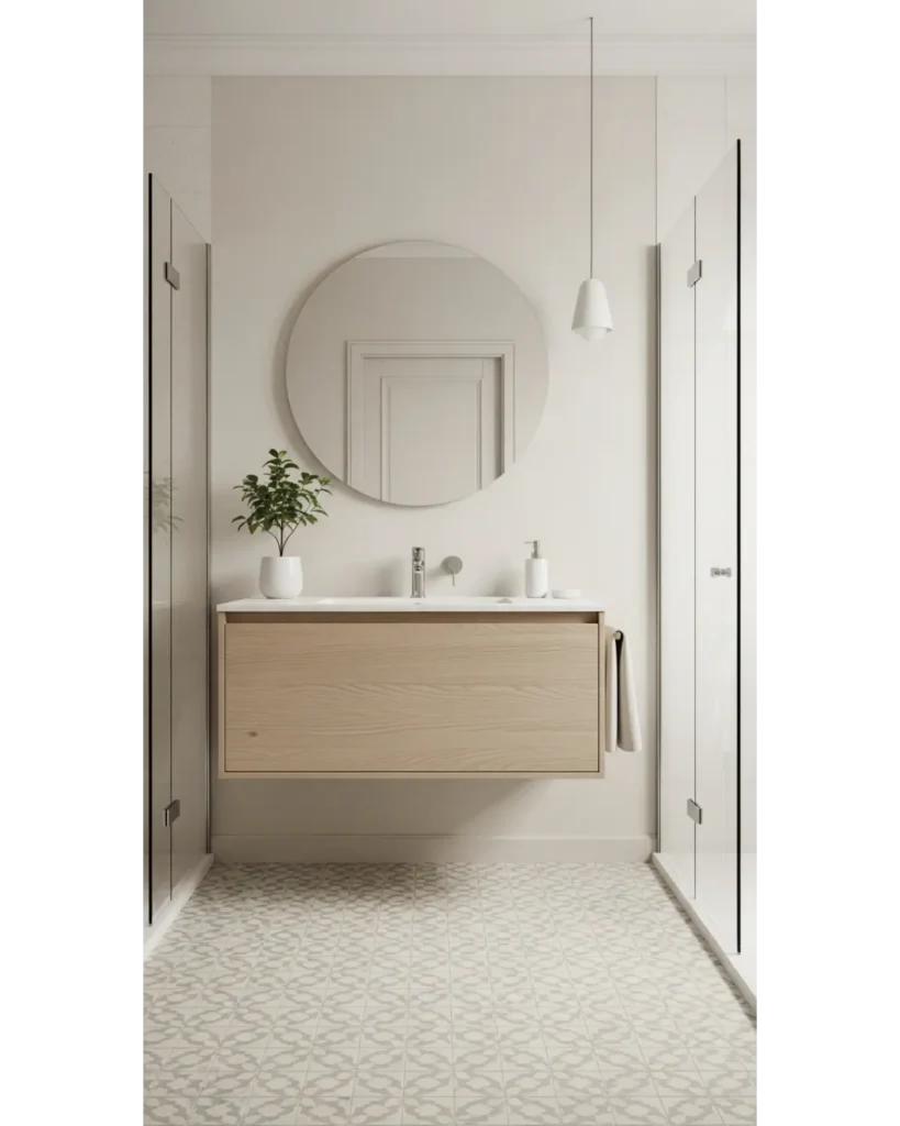 22+ Bathroom Aesthetic Ideas for Relaxing Space 22 Subtle Patterned Tile Focus