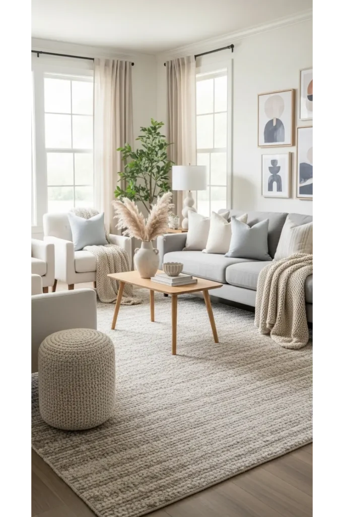 23+ Modern Living Room Decor Ideas for Sleek Homes 14 Textured Area Rugs