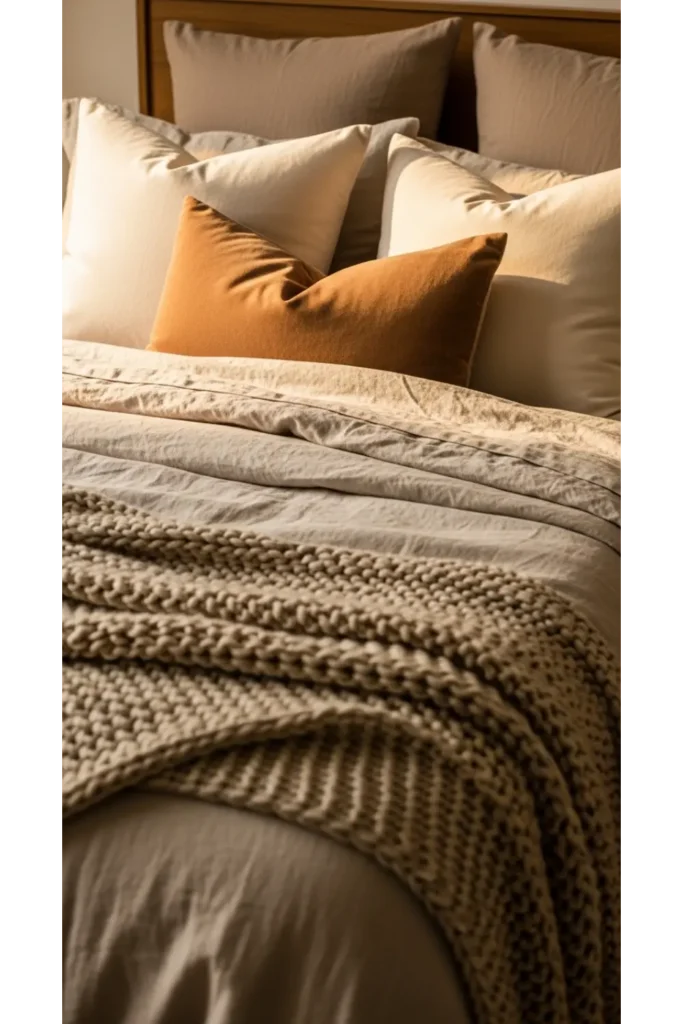 17+ Warm Bedroom Aesthetic Ideas for a Cozy Atmosphere 4 Textured Bedding That Feels Luxurious