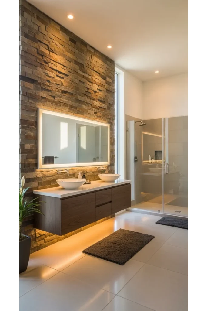 Textured Stone Feature Bathroom