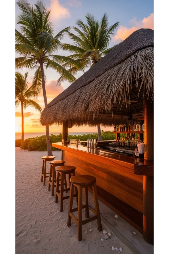 Balinese Inspired Outdoor Living 24 Designs 18 Thatched Roof Bar Nook
