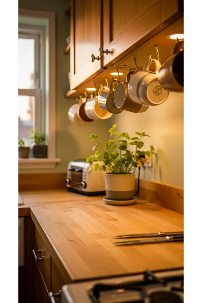 21 Small Kitchen Organization Hacks for Tiny Spaces 20 Under Cabinet Mug Hooks