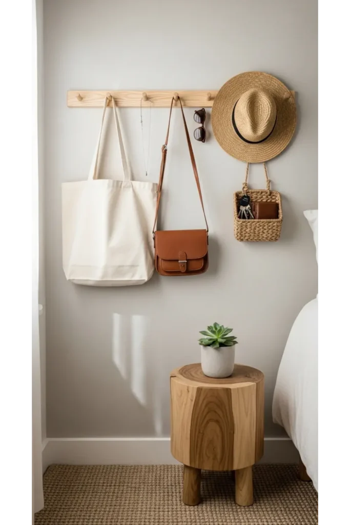 22 Small Bedroom Ideas to Maximize Comfort and Space 17 Use Vertical Hooks and Peg Rails