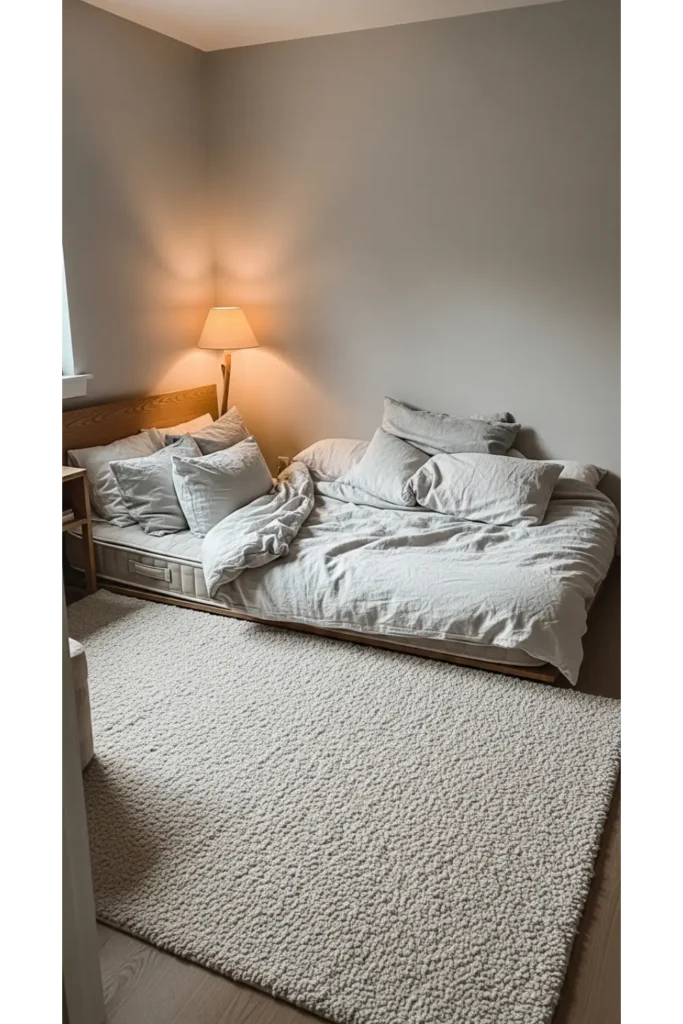 22 Small Bedroom Ideas to Maximize Comfort and Space 20 Use a Large Area Rug