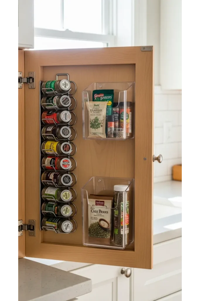 21 Small Kitchen Organization Hacks for Tiny Spaces 2 Vertical Cabinet Door Storage