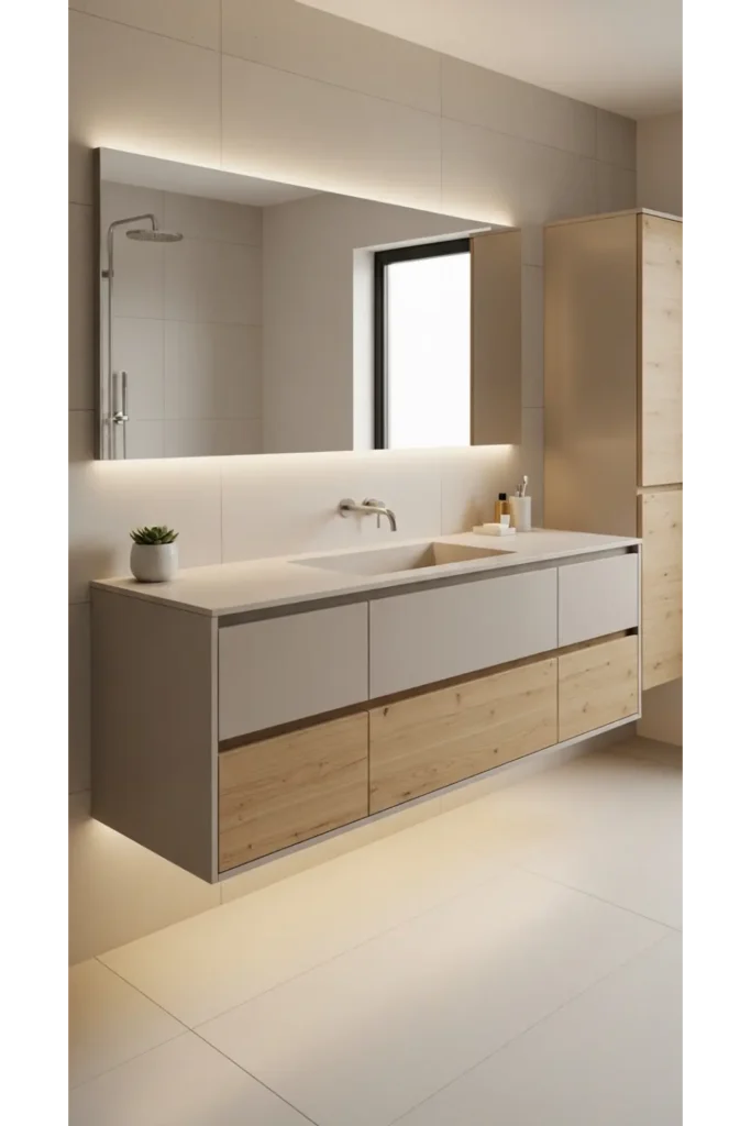 Wall Mounted Vanity with Concealed Organization