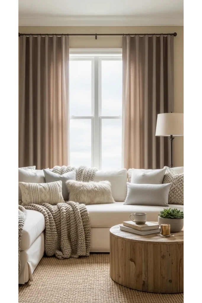 Curtains Living Room Inspirations 21+ Cozy Ideas That Add Privacy 12 Warm Taupe Curtains for Versatility