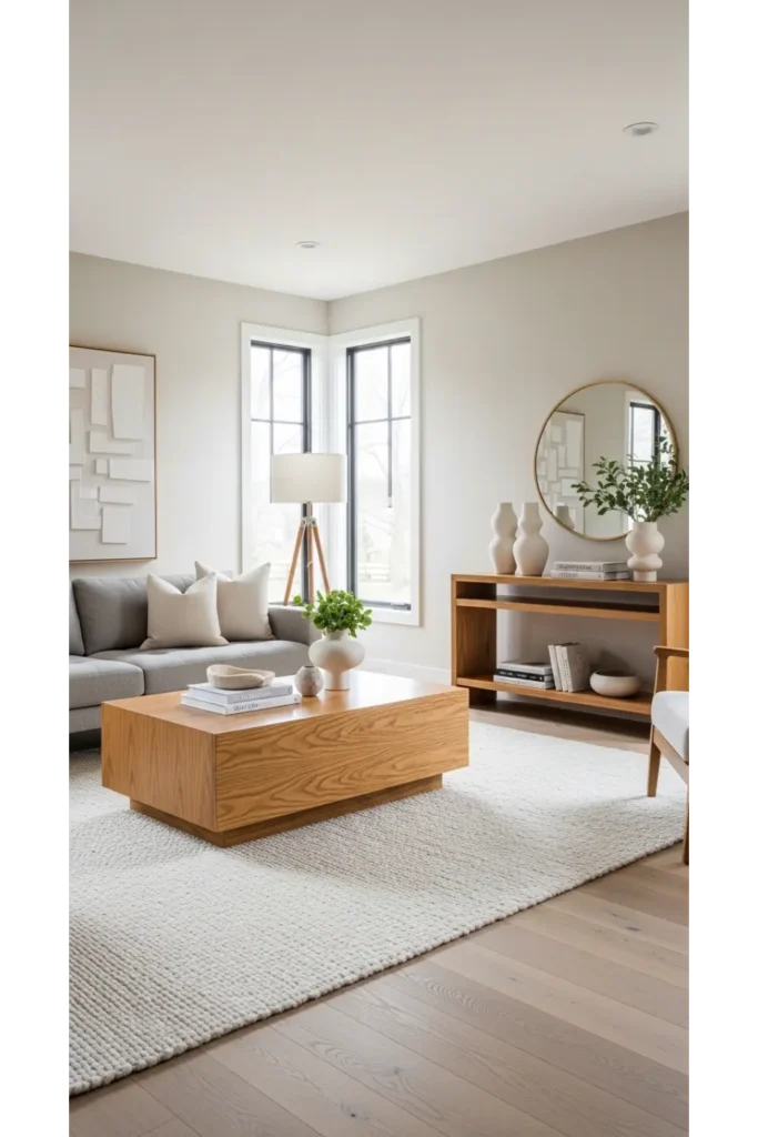 23+ Modern Living Room Decor Ideas for Sleek Homes 23 Warm Wood Contrast