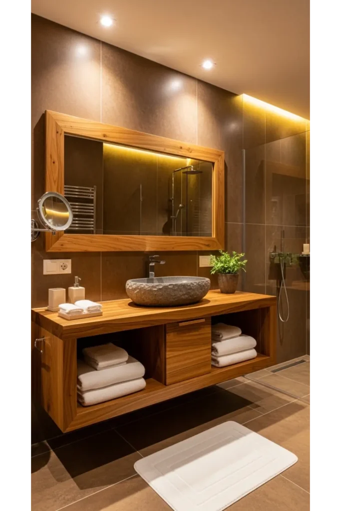 Warm Wood and Stone Contrast