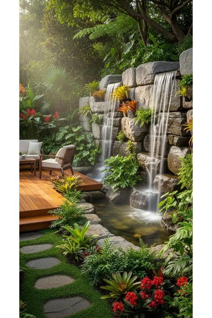 Balinese Inspired Outdoor Living 24 Designs 11 Waterfall Feature Wall