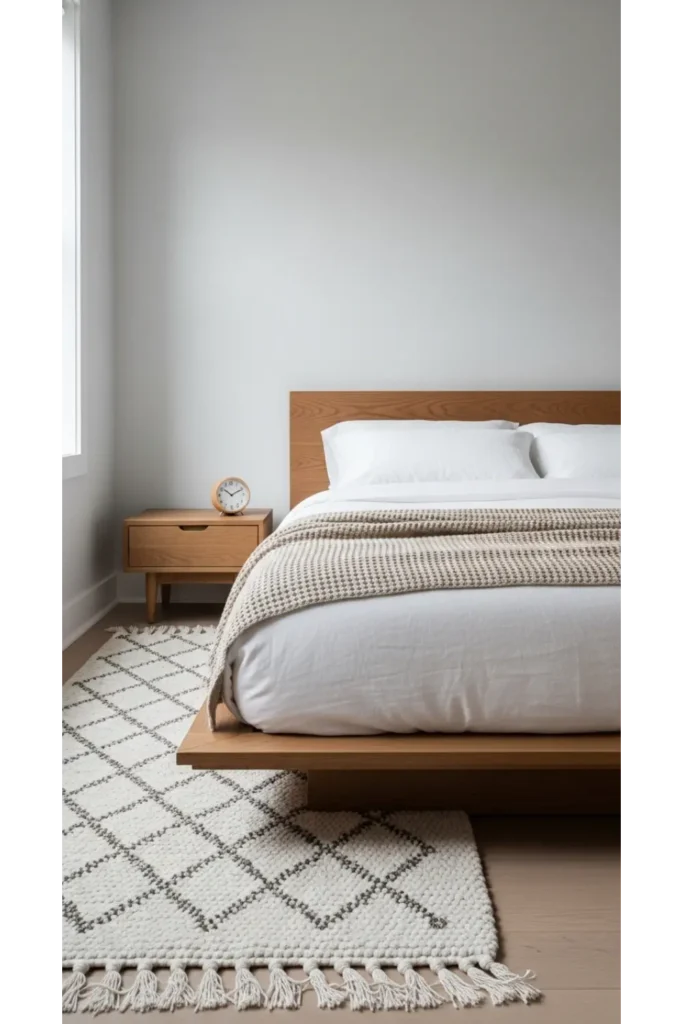 Japandi Bedroom 23 Calm Cozy Retreat Ideas 10 Woven Area Rug