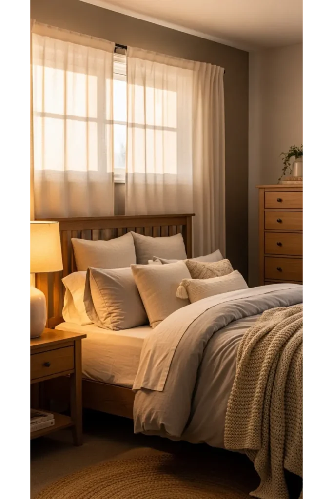 21+ Fall Bedroom Decor Ideas for Instant Warmth 18 Accent Wall in Warm Neutral