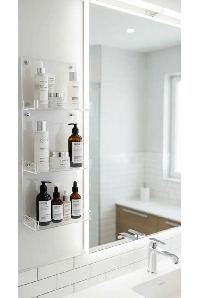 24 Tiny Bathroom Organization Tips For Clutter Free 22 Acrylic Wall Shelves