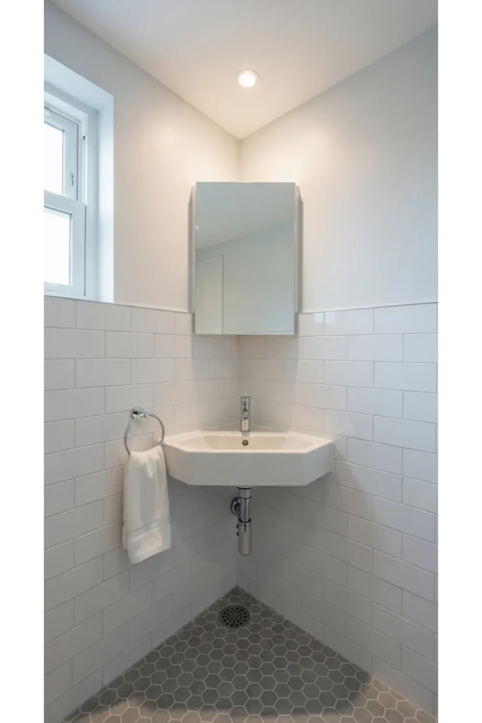 23 Tiny Bathroom Ideas to Make Your Space Look Bigger 14 Add a Corner Sink