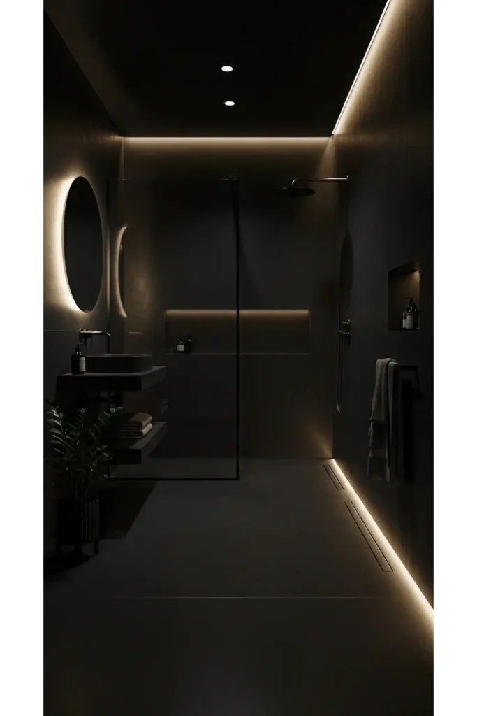 23 Modern Black Bathroom Shower Ideas That Feel Luxe & Bold 7 All Black Minimalist Wet Room
