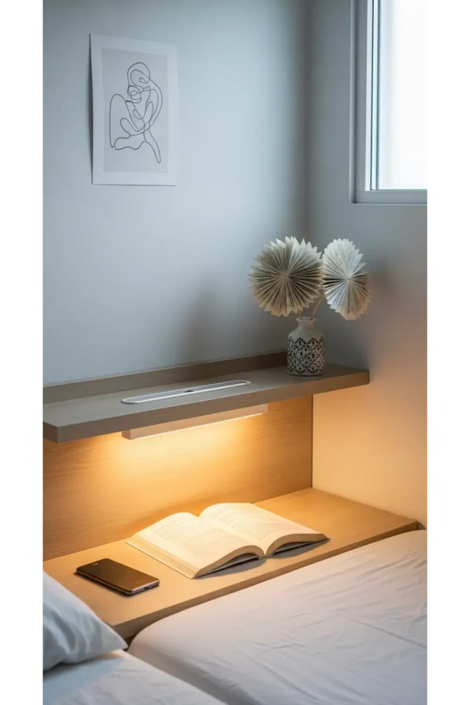 24 Small Room Design Hacks For More Storage Space 14 Bedside Wall Shelf Instead of Table