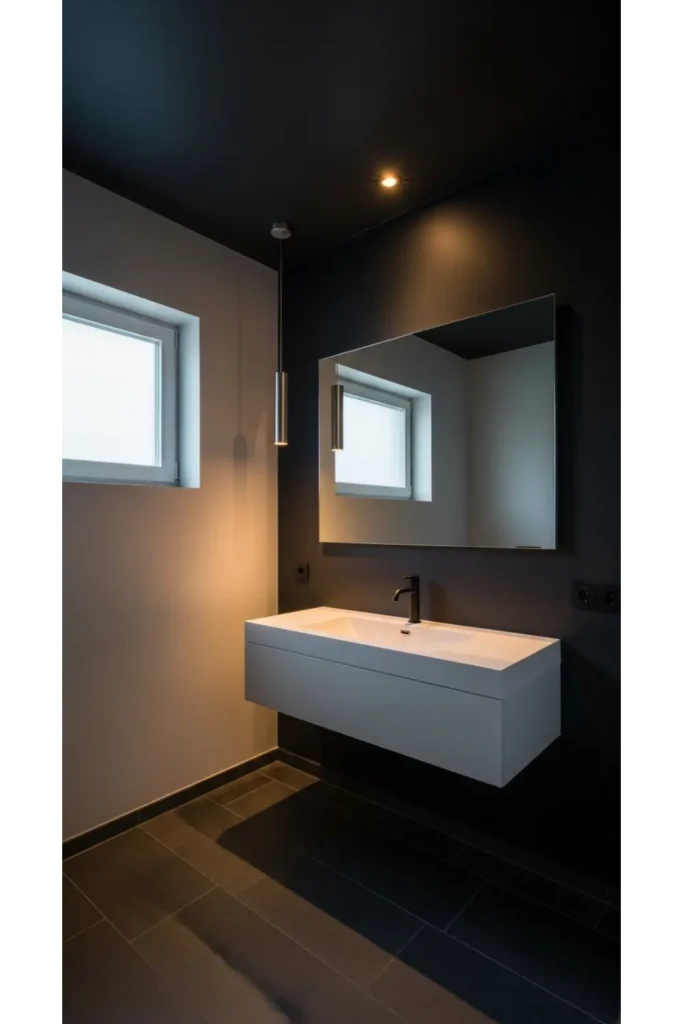 21+ Small All Black Bathroom Ideas That Look Luxurious 10 Black Ceiling Statement