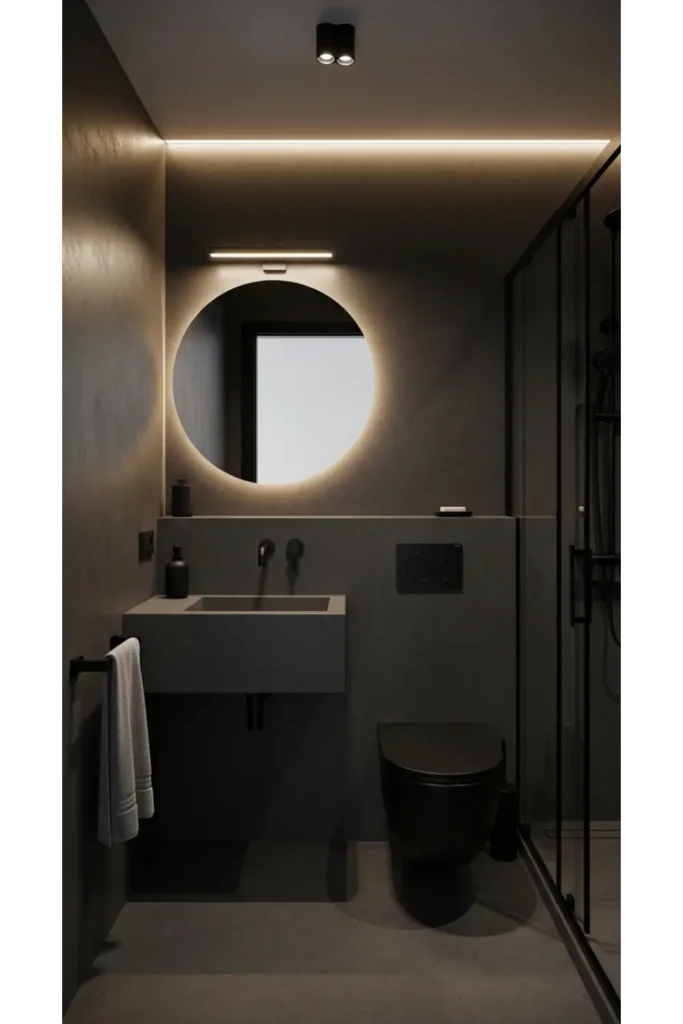 21+ Small All Black Bathroom Ideas That Look Luxurious 15 Black Concrete Bathroom