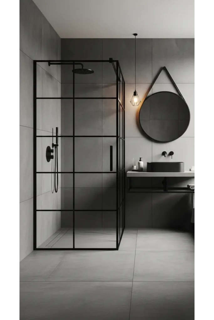 23 Modern Black Bathroom Shower Ideas That Feel Luxe & Bold 10 Black Concrete Industrial Shower