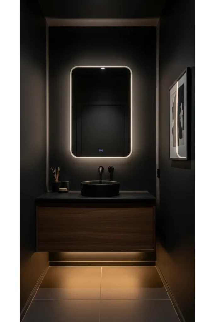 21+ Small All Black Bathroom Ideas That Look Luxurious 18 Black Floating Vanity Design