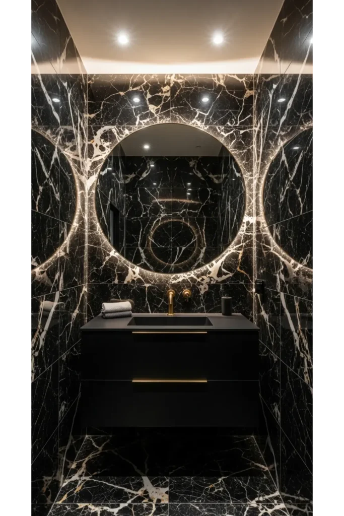 21+ Small All Black Bathroom Ideas That Look Luxurious 3 Black Marble Elegance