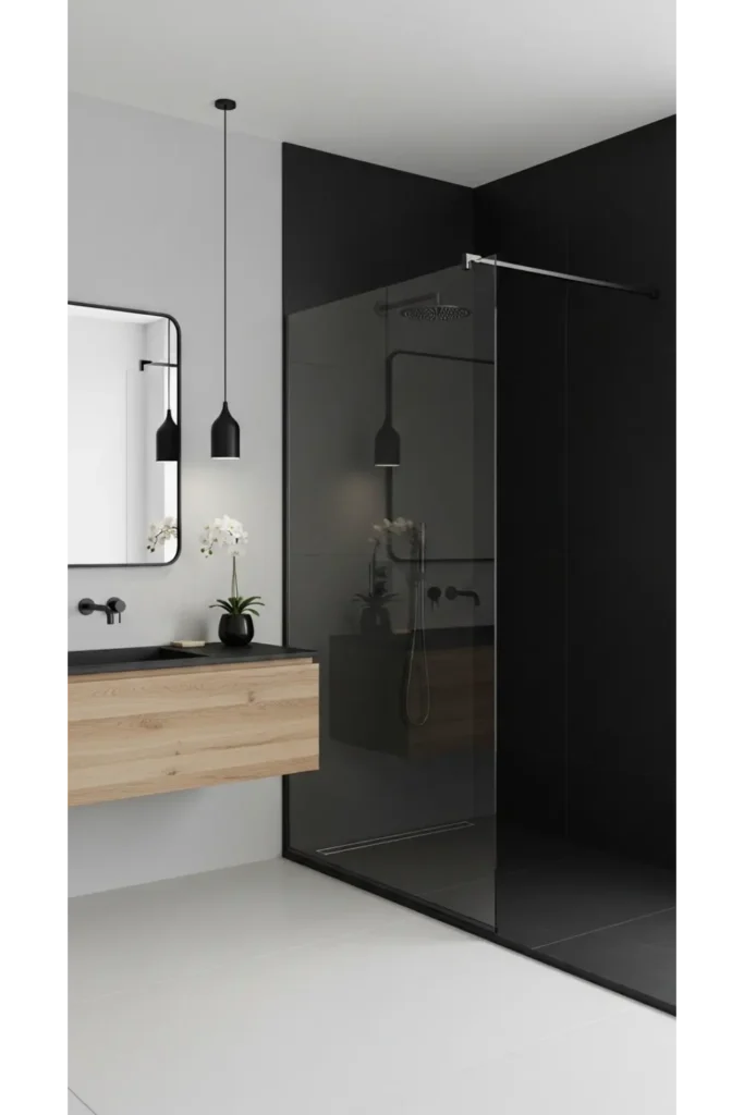 23 Modern Black Bathroom Shower Ideas That Feel Luxe & Bold 21 Black Panel Wall System