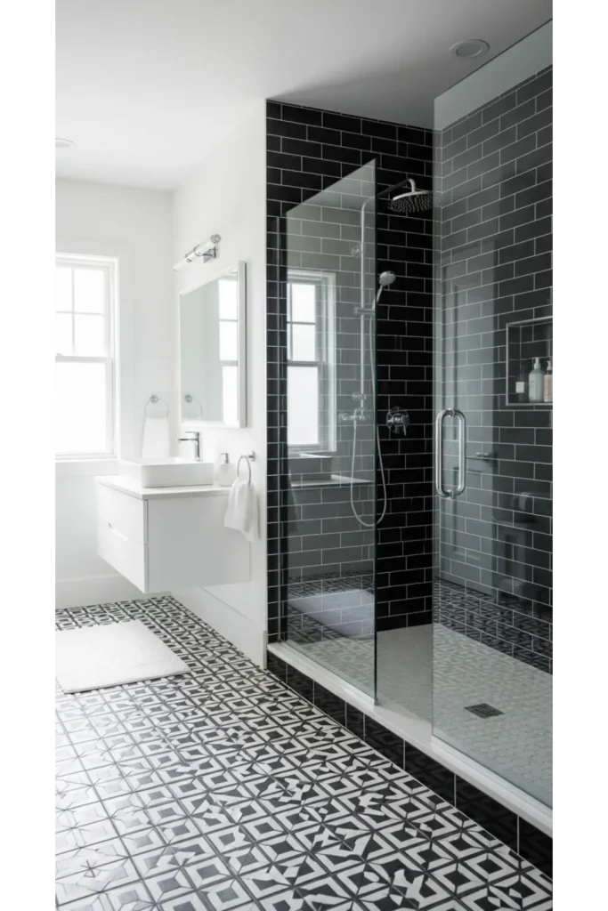 23 Modern Black Bathroom Shower Ideas That Feel Luxe & Bold 4 Black Subway Tile With White Grout
