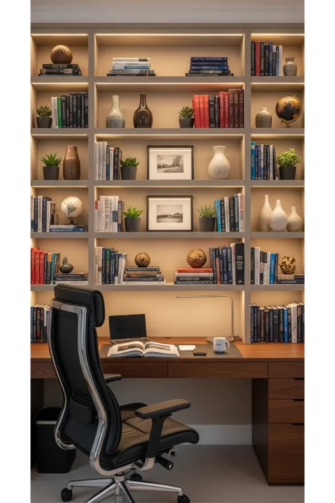 24 Home Office Ideas To Transform Your Space 9 Built In Shelving Workspace