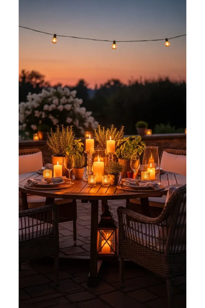 Patio Interior Ideas 20: Cozy, Budget-Friendly Style 21 Candlelit Evening Table