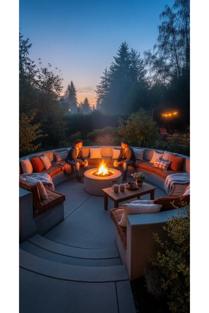 23 Concrete Backyard Patio Designs To Copy 4 Circular Fire Pit Patio