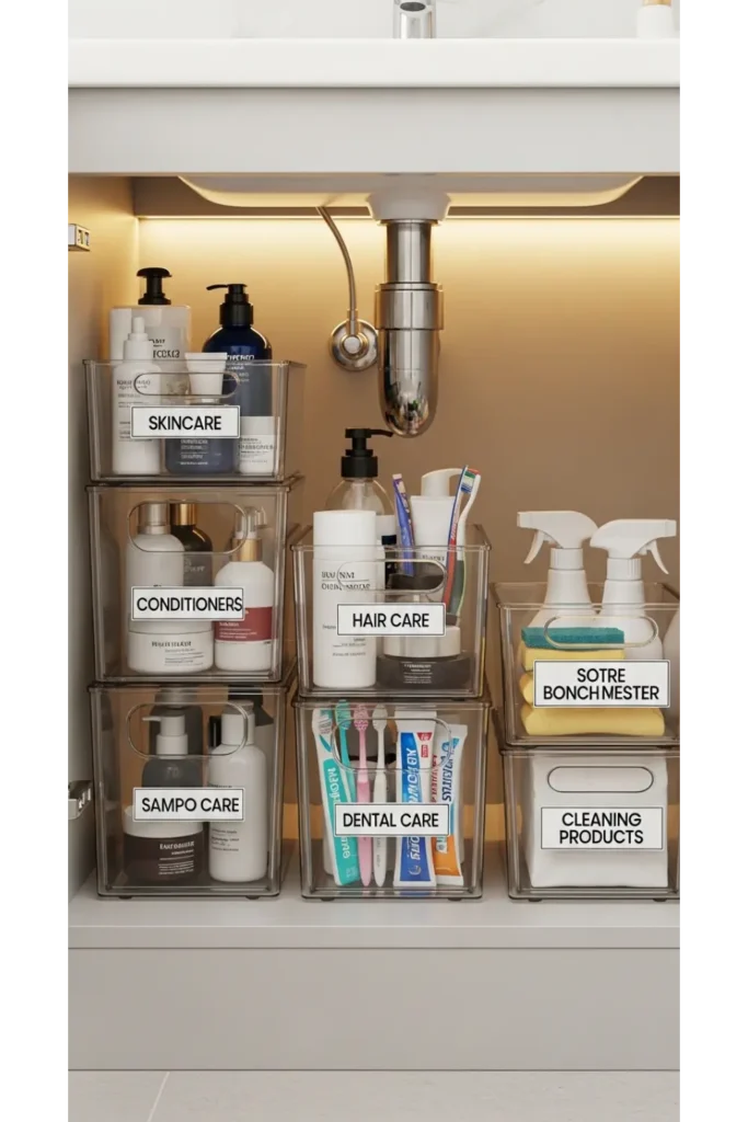 24 Tiny Bathroom Organization Tips For Clutter Free 17 Clear Stackable Bins